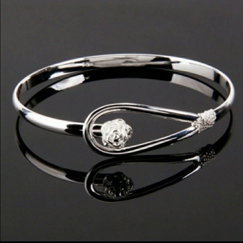 NEW! 925 STERLING SILVER ROSE BANGLE BRACELET